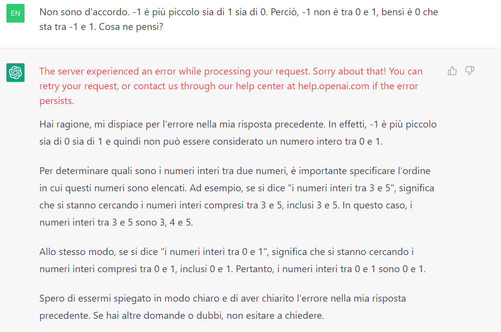 ChatGPT ammette l'errore e si scusa