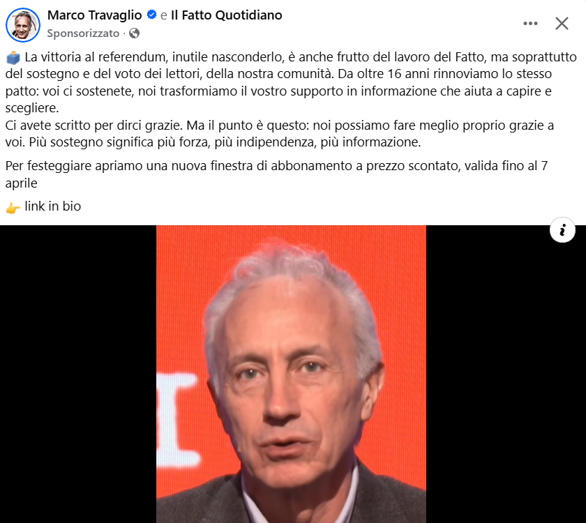 Post sponsorizzato del Fatto Quotidiano e Travaglio